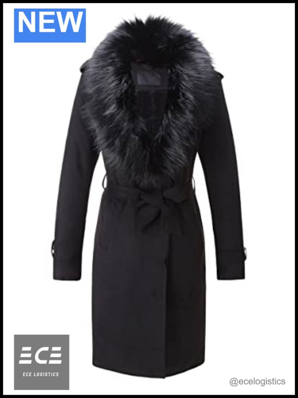 Faux Suede Fleece Lined Trench Coat with Faux Fur Collar